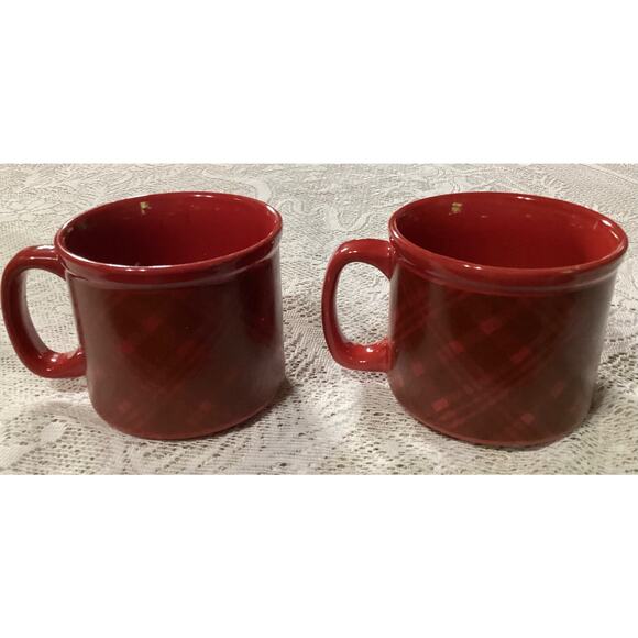 Set of 2 Red Plaid Mug Coffee Cups Dat'l Do It Inc. - Picture 7 of 10